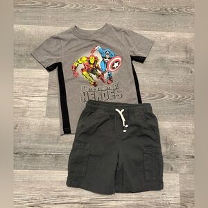 Marvel with Iron Man & Captain America Tee and Black Shorts. Boys size 3T